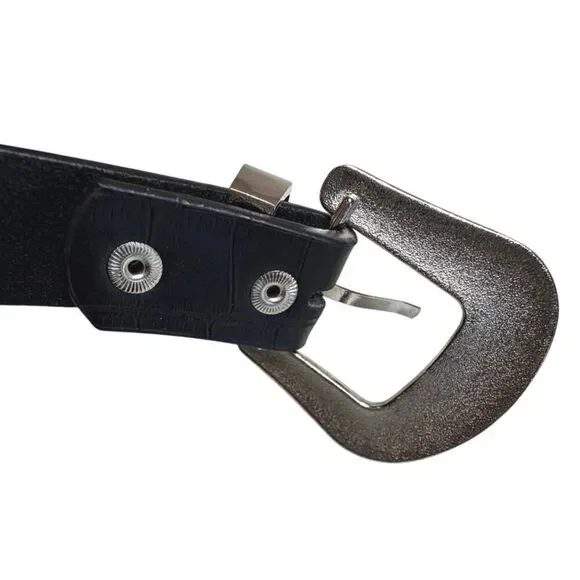 Western Rhinestone Crystal Belt Black Genuine Leather Croc Embossed Studded SM - Picture 5 of 15